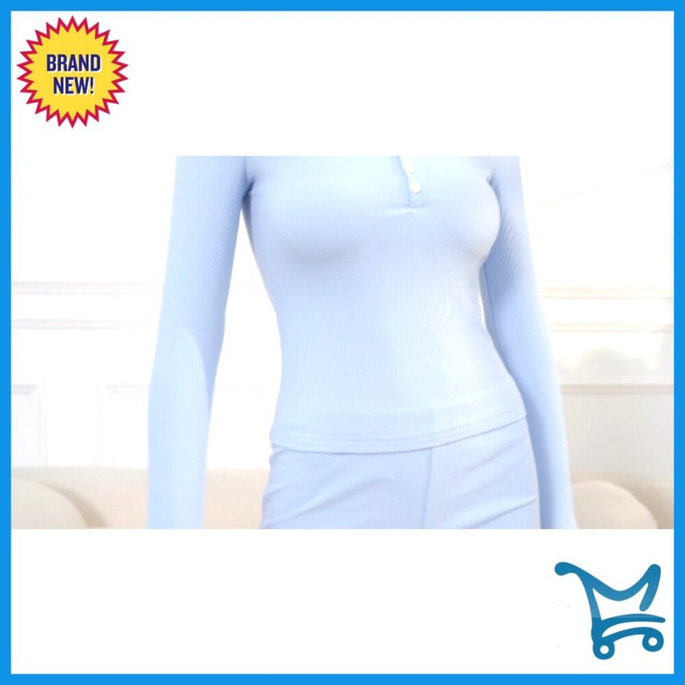 Y2K V-Neck Long Sleeve Button Front Lounge Set with Shorts Sexy Sleepwear - Picture 6 of 7